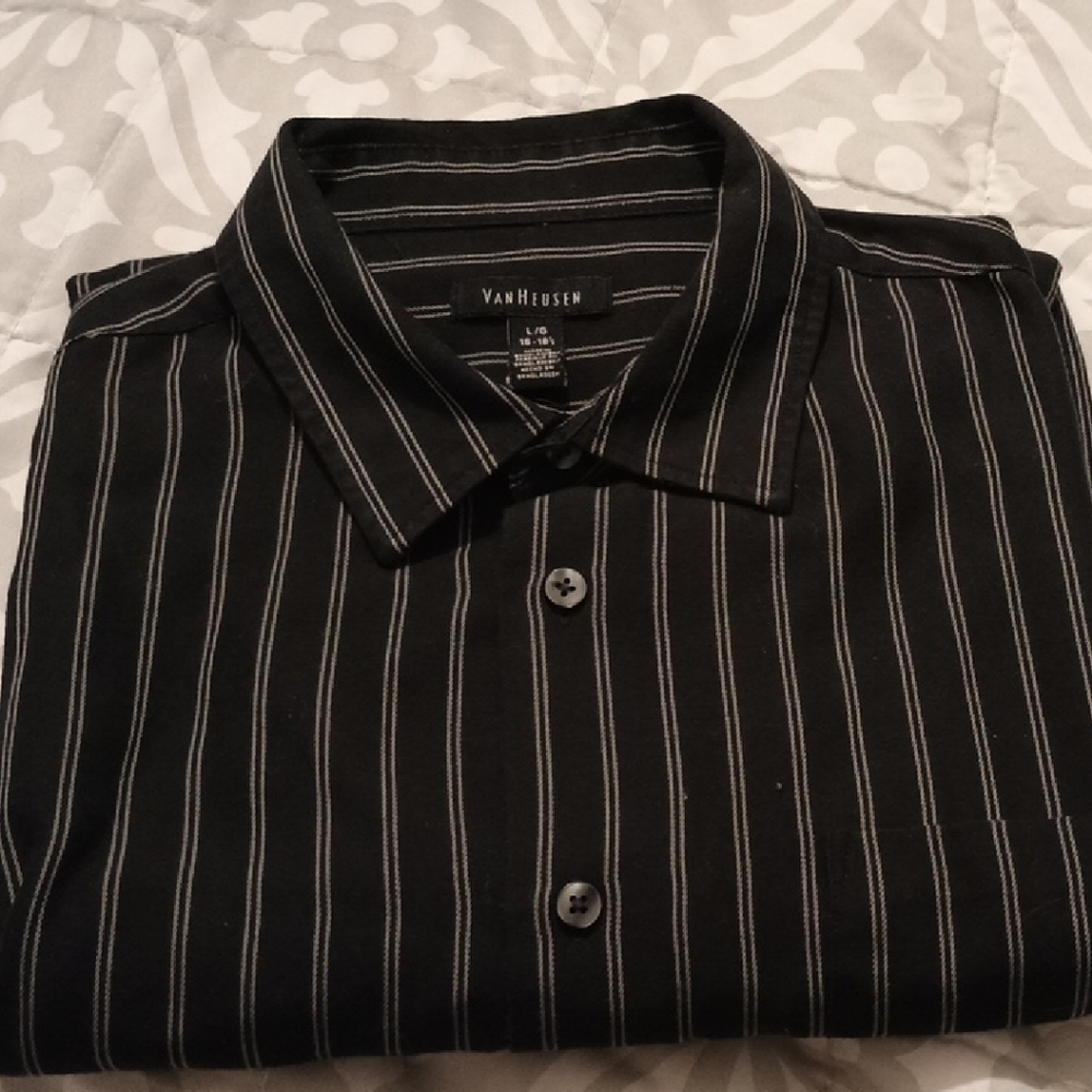Van Heusen Men's Dark Shirt with Light Stripes